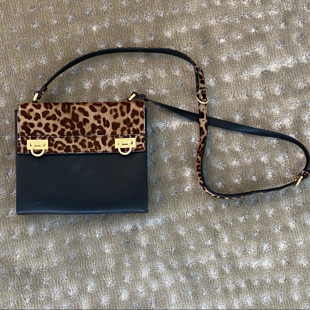 Ferragamo pony and leather crossbody purse